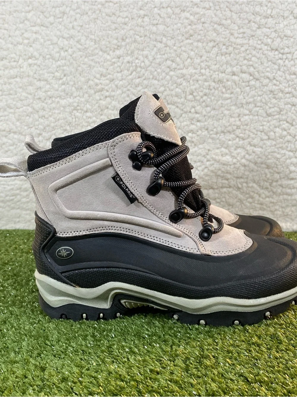 Polaris Thermolite Winter Snow Boots Mens Size 8 Grey Black Suede 077070303